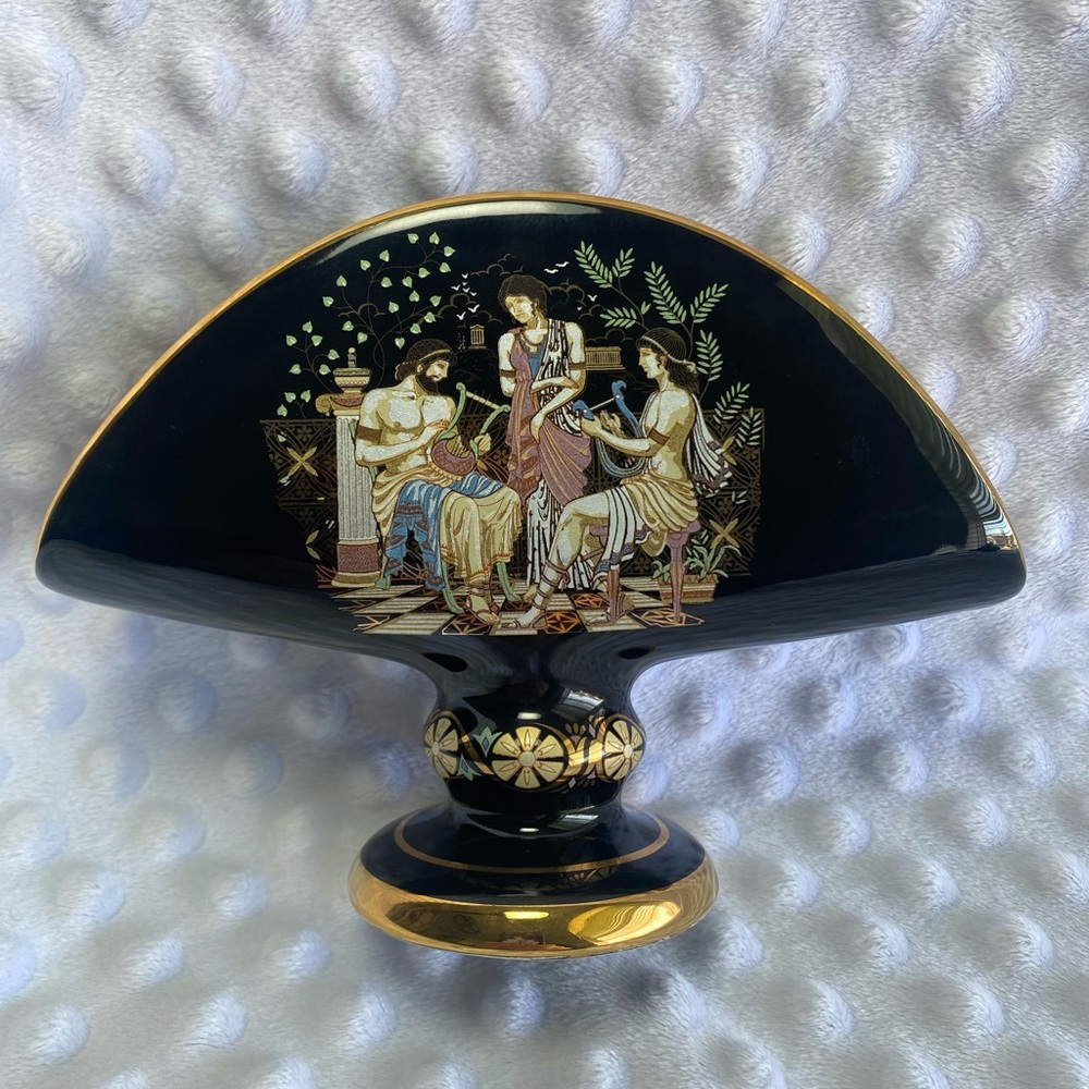 Vintage Handmade Greek Fakiolas Ceramic Napkin Holder with 24K Gold Accents